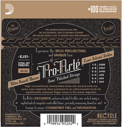 D'addario Pro-Arte with Polished Basses, Hard Tension Classical Guitar Strings - Poppa's Music 