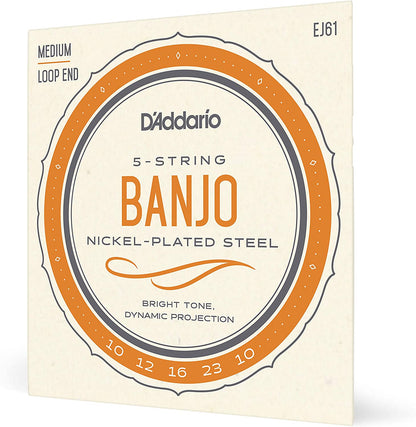 D'Addario EJ61 5-String Banjo Strings, Nickel, Medium 10-23 - EJ61 - Poppa's Music 