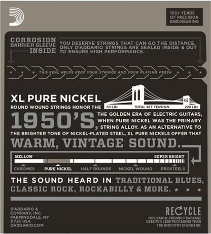 D'addario Pure NICKEL, Jazz Medium, 13-56 Electric Guitar Strings EPN21 - Poppa's Music 