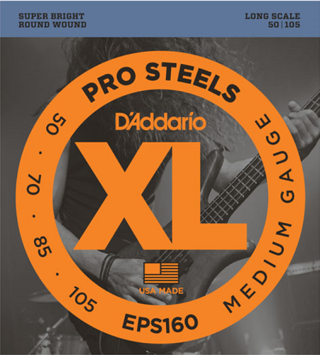 D'addario PROSTEELS, Medium, Long Scale, 50-105 Bass Guitar Strings - Poppa's Music
