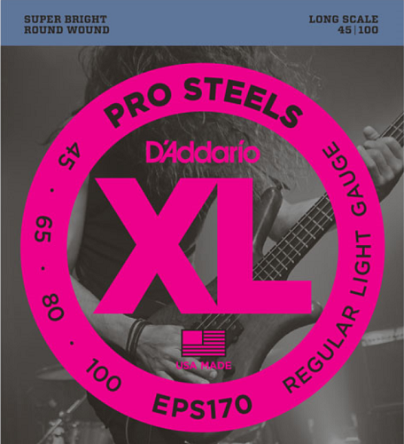 D'addario PROSTEELS, Light, Long Scale, 45-100 Bass Guitar Strings - Poppa's Music
