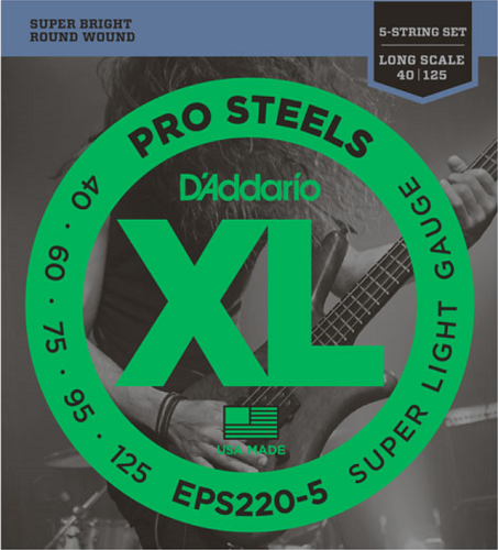 D'addario Prosteels 5-String, Super Light, Long Scale, 40-125 Bass Guitar Strings - Poppa's Music 