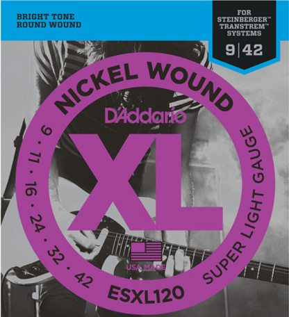 D'addario Nickel Wound, Super Light, Double BALLEND, 9-42 Electric Guitar Strings ESXL120 - Poppa's Music 