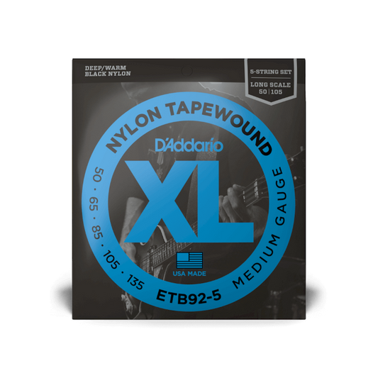 D'Addario Tapewound 5-String, Medium, Long Scale, 50-135 Bass Guitar Strings ETB92-5 - Poppa's Music