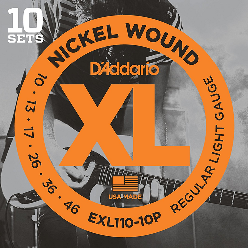 D'Addario XL Nickel Wound, Regular Light, 10-46 Electric Guitar Strings (10 Sets) EXL110-10P - Poppa's Music
