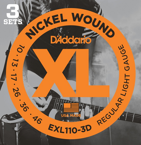 D'Addario XL Nickel Round Wound, Regular Light, 10-46 Electric Guitar Strings (3 Sets) EXL110-3D - Poppa's Music
