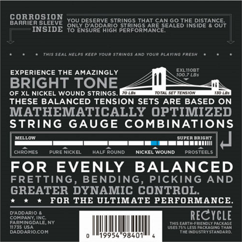 D'Addario Nickel Wound, Balanced Tension, Regular Light, 10-46 Electric Guitar String - EXL110BT - Poppa's Music 