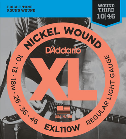 D'Addario Nickel Wound, Regular Light, Wound 3RD, 10-46  Electric Guitar Strings - EXL110W - Poppa's Music 