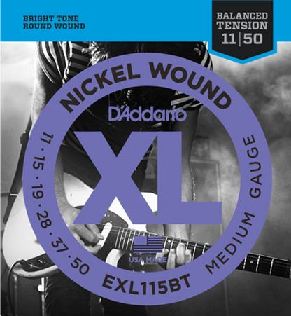 D'addario Nickel Wound, Balanced Tension Medium, 11-50 Electric Guitar Strings - EXL115BT - Poppa's Music 