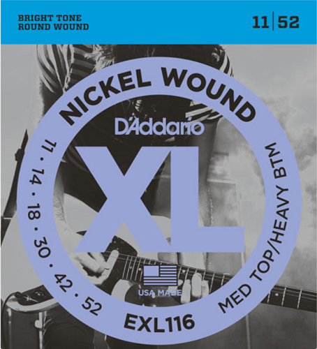 D'Addario Nickel Wound, Medium Top/Heavy Bottom, 11-52 Electric Guitar Strings - EXL116 - Poppa's Music 