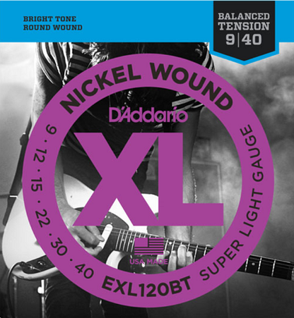 D'Addario Nickel Wound, Balanced Tension Super Light, 09-40  Electric Guitar Strings - EXL120BT - Poppa's Music 