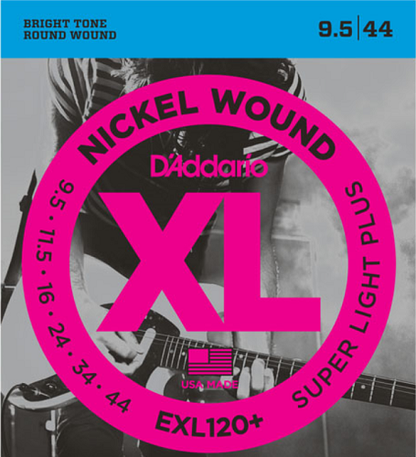 D'Addario Nickel Wound, Super Light PLUS, 9.5-44  Electric Guitar Strings - EXL120+ - Poppa's Music 