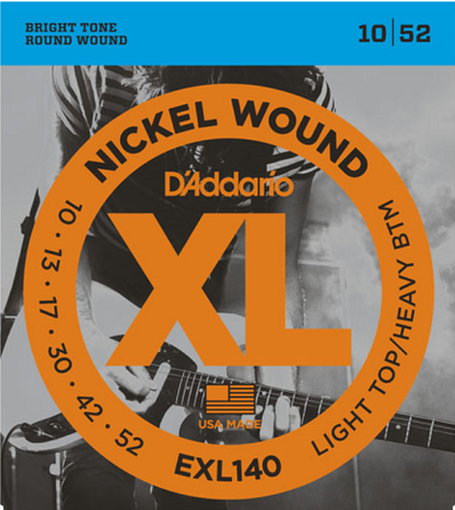 D'Addario Nickel Wound, Light Top/Heavy Bottom, 10-52 Electric Guitar Strings - EXL140 - Poppa's Music 