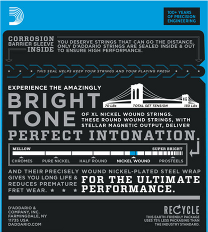 D'addario XL Nickel Round Wound, Heavy/PLAIN Guitar Strings, 12-54 EXL145 - Poppa's Music 