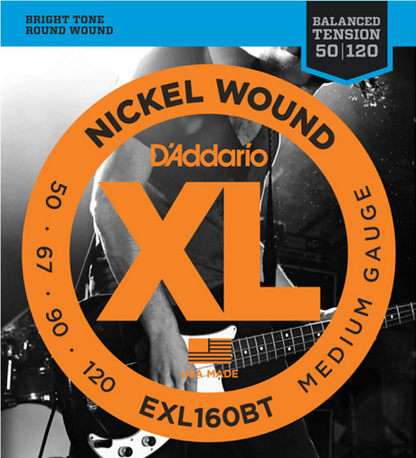 D'addario Nickel Wound, Balanced Tension Medium, 50-120 Bass Guitar Strings EXL160BT - Poppa's Music 