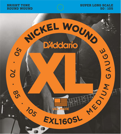 D'addario Nickel Wound, Medium, Super Long Scale, 50-105 Bass Guitar Strings EXL160SL - Poppa's Music 