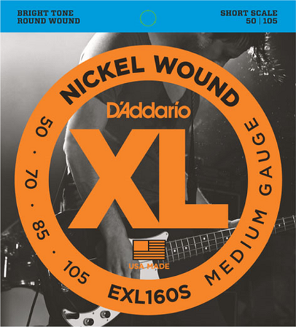 D'Addario Nicel Wound Bass, Medium, 50-105, Short Scale,  Bass Guitar Strings EXL160S - Poppa's Music 