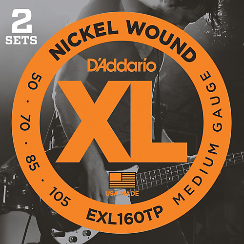 D'Addario Nickel Wound, Medium, Long Scale, 50-105 Bass Guitar Strings - EXL160TP 2-PACK - Poppa's Music 