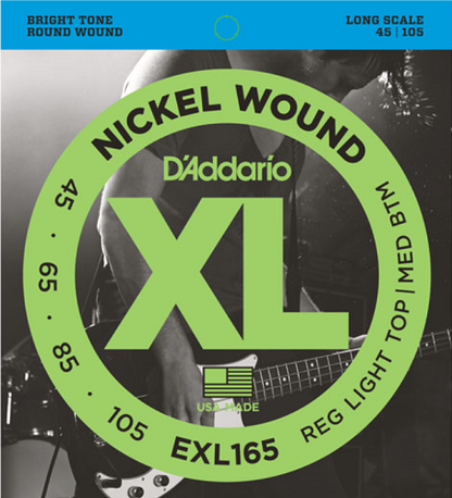 D'addario Nickel Wound, Custom Light, Long Scale, 45-105 Bass Guitar Strings EXL165 - Poppa's Music 