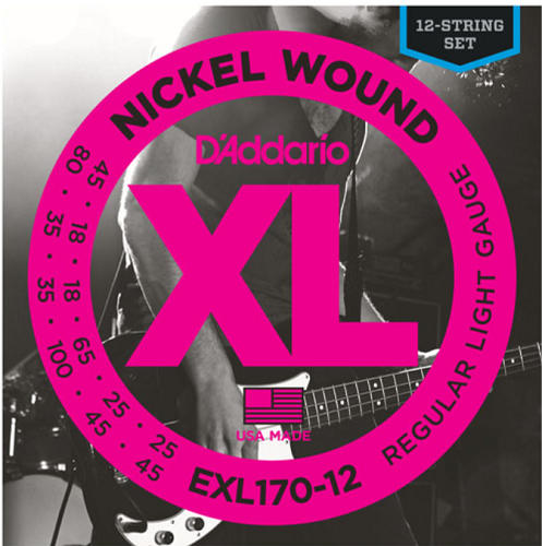 D'Addario Nickel Wound 12-String, Light, 18-45 Bass Guitar Strings EXL170-12 - Poppa's Music 