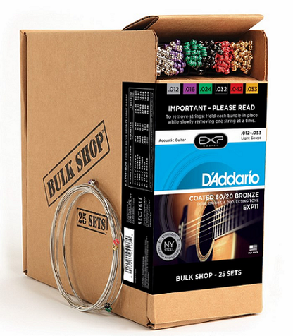 D'addario Coated 80/20 Bronze, Light, 12-53 Acoustic Guitar Strings - 25-PACK - Poppa's Music 