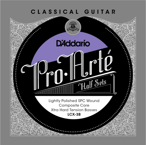 D'addario Pro-Arte Composite Core, Lightly Polished Silver Plated Copper Bass, Extra Hard Classical Guitar Half Set - Poppa's Music 