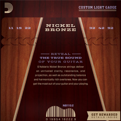 D'addario Nickel Bronze, Custom Light, 11-52 Acoustic Guitar Strings - Poppa's Music 