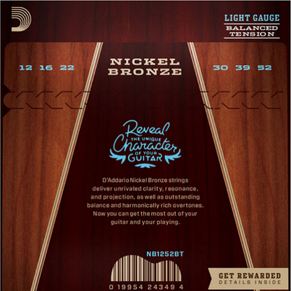 D'addario Nickel Bronze, Balanced Tension Light, 12-52 Acoutic Guitar Strings - Poppa's Music 