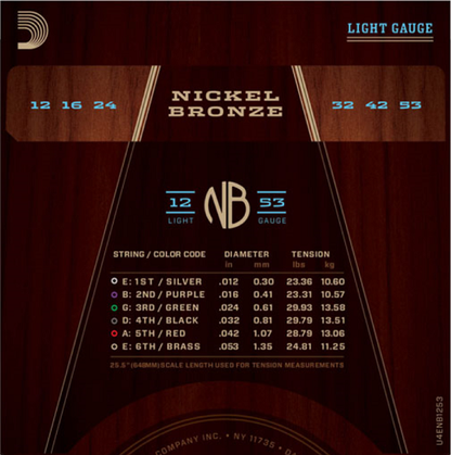 D'addario Nickel Bronze, Light, 12-53 Acoustic Guitar Strings - Poppa's Music 