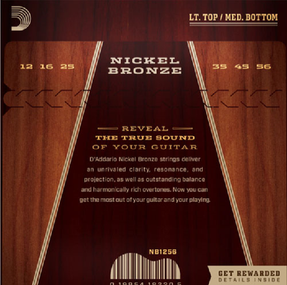 D'addario Nickel Bronze, Light Top/Medium Bottom, 12-56 Acoustic Guitar Strings - Poppa's Music 