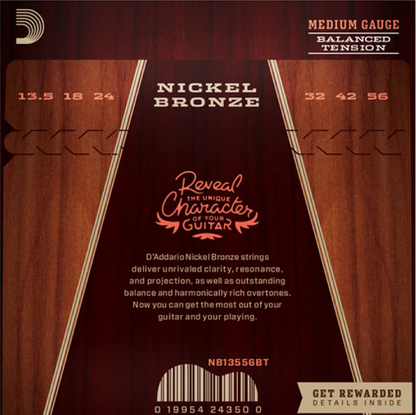 D'addario Nickel Bronze, Balanced Tension Medium, 13.5-56 Acoustic Guitar Strings - Poppa's Music 