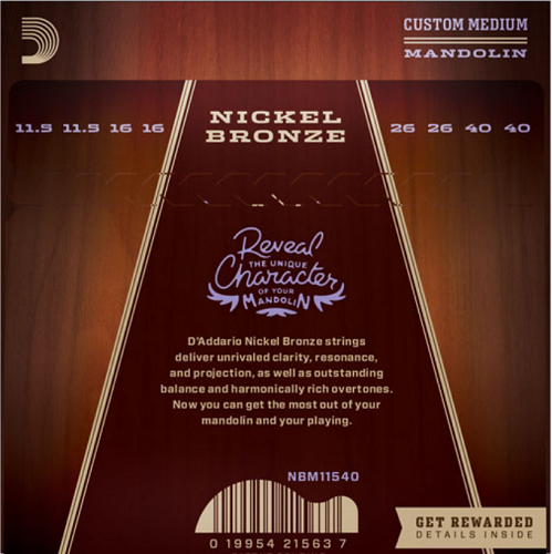 D'addario Nickel Bronze, Custom Medium, 11.5-40 Mandolin Strings - Poppa's Music 