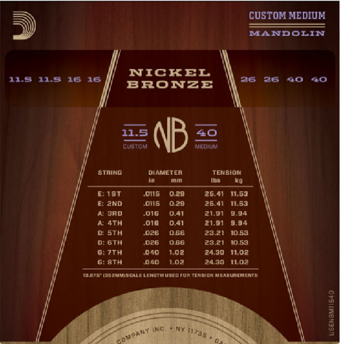 D'addario Nickel Bronze, Custom Medium, 11.5-40 Mandolin Strings - Poppa's Music 