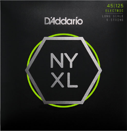 D'addario Long Scale, Light Top/Medium Bottom, 5-String, 45-125 Bass Guitar Strings - Poppa's Music 