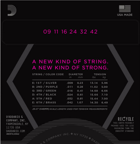 D'addario NYXL Nickel Wound, Super Light, Double Ball END, 09-42 Electric Guitar Strings - Poppa's Music 