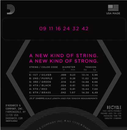 D'addario NYXL Nickel Wound, Super Light, Double Ball END, 09-42 Electric Guitar Strings - Poppa's Music 
