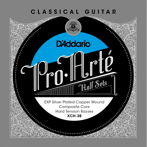 D'addario Pro-Arte Nylon Core, Exp Coated Silver Plated Copper Bass, Hard Tension Classical Guitar Half Set - Poppa's Music 