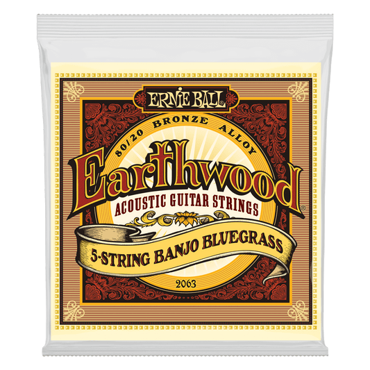 Ernie Ball Earthwood 5-String Banjo Bluegrass Loop End 80/20 Bronze Acoustic Strings - 9-20 Gauge - 2063 - Poppa's Music