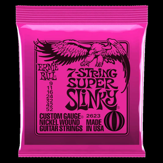 Ernie Ball Super Slinky 7-String Nickel Wound Electric Guitar Strings - 9-52 Gauge - 2623 - Poppa's Music 