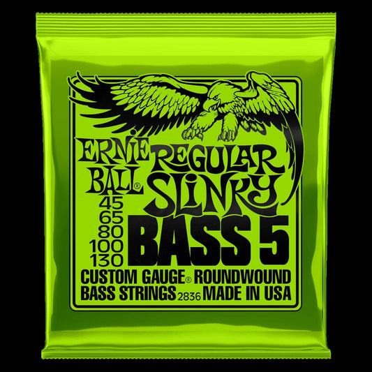Ernie Ball Regular Slinky 5-String Nickel Wound Electric Bass Strings - 45-130 Gauge - 2836 - Poppa's Music 
