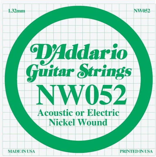 D'addario NW052 Nickel Wound Acoustic or Electric Guitar Single String .052 - Poppa's Music 