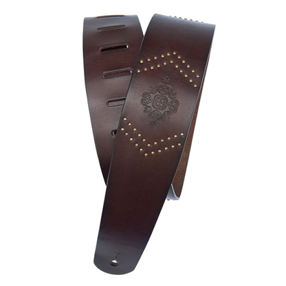 D'addario Planet Waves Brown Embossed Studs Leather Strap - Poppa's Music 