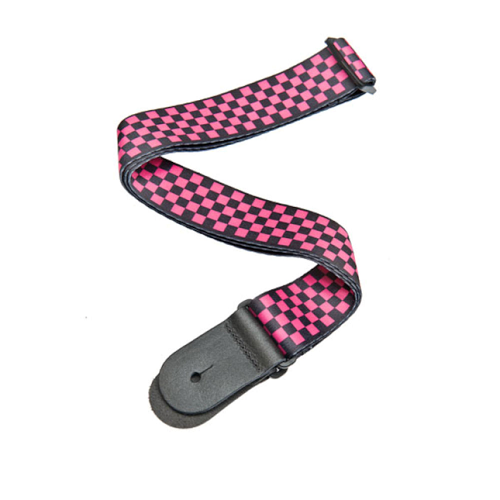 D'addario Planet Waves PINK/BLACK Checker Woven Guitar Strap - Poppa's Music 