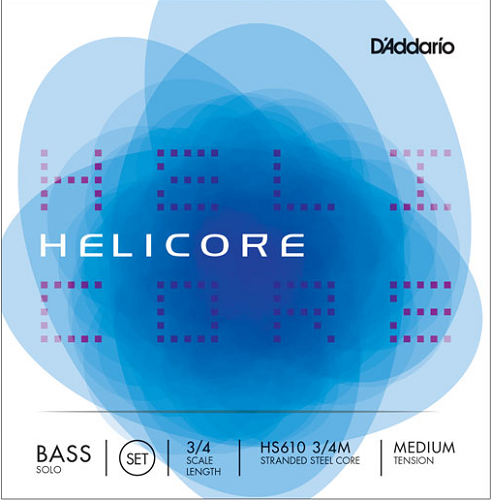 D'addario Helicore Solo Double Bass String SET, 3/4 Scale, Medium Tension - Poppa's Music 