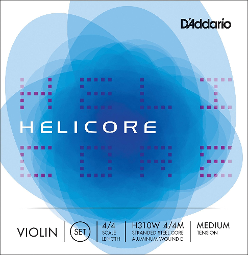 D'addario Helicore Violin String Set with Wound E, 4/4 Scale - Poppa's Music 