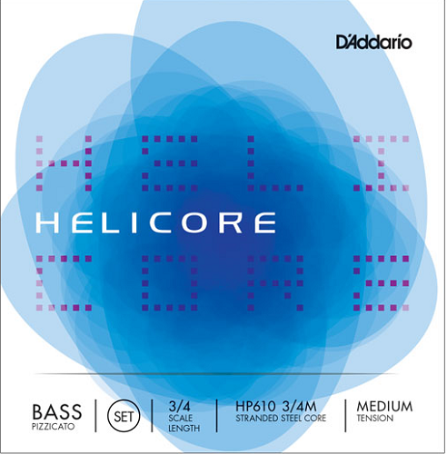 D'addario Helicore Pizzicato Bass String SET, 3/4 Scale, Medium Tension - Poppa's Music 