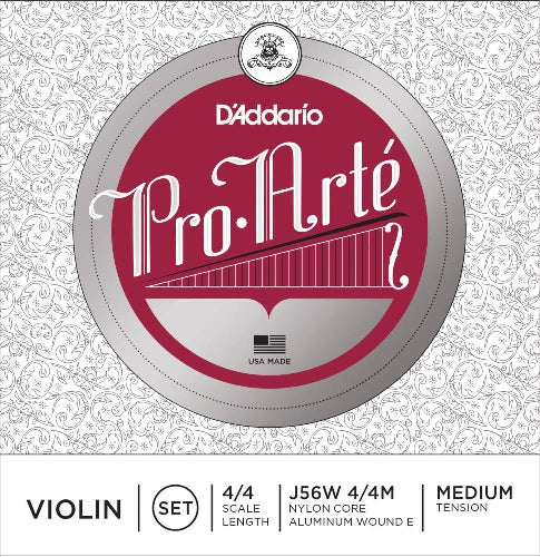 D'addario Pro-Arte Violin String SET, 4/4 Scale, Medium Tension with Wound E String - Poppa's Music 