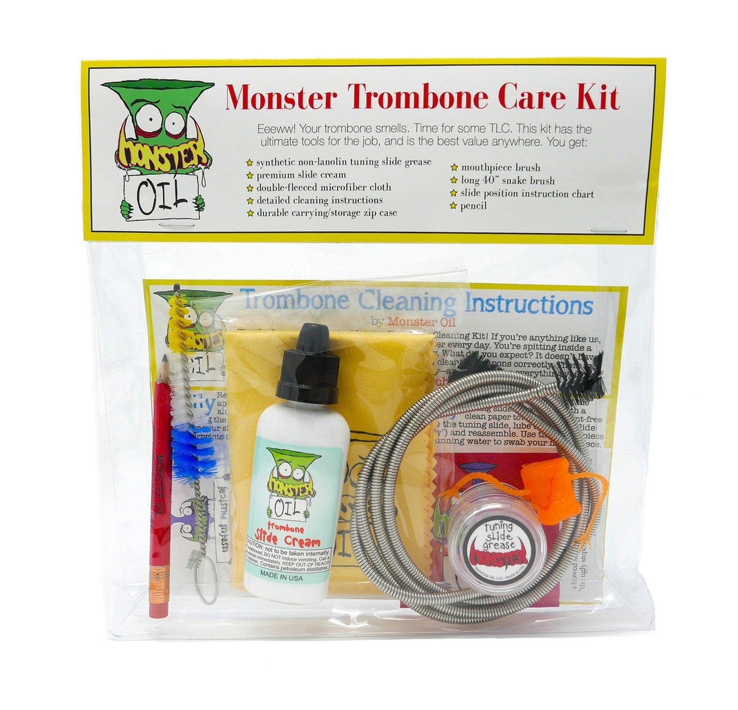 Monster Oil Care and Cleaning Kit for Trombone - Premium Trombone Maintenance Kit from Monster Oil - Just $24.69! Shop now at Poppa's Music