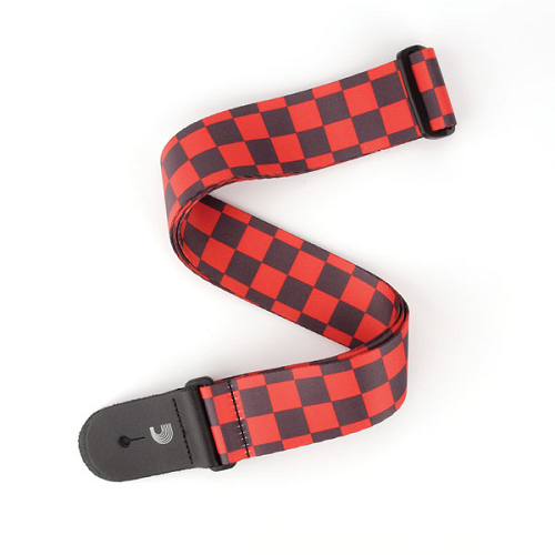 D'addario Planet Waves Black and Red Large Checkerboard Woven Guitar Strap - Poppa's Music 