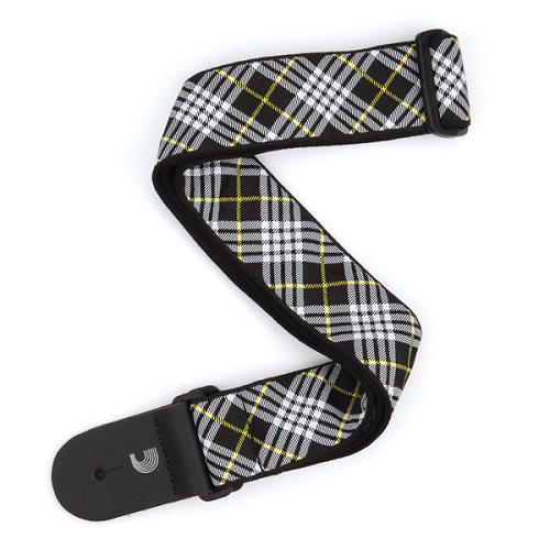 D'addario Planet Waves Americana Woven Tartan - BLACK, White & Yellow Guitar Strap - Poppa's Music 